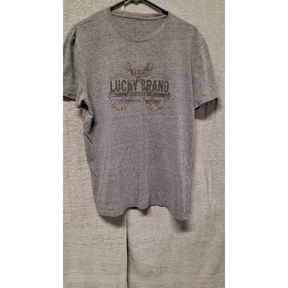 Lucky Brand Mens Gray Graphic Tee Shirt Rooted in Rock n Roll Size Medium